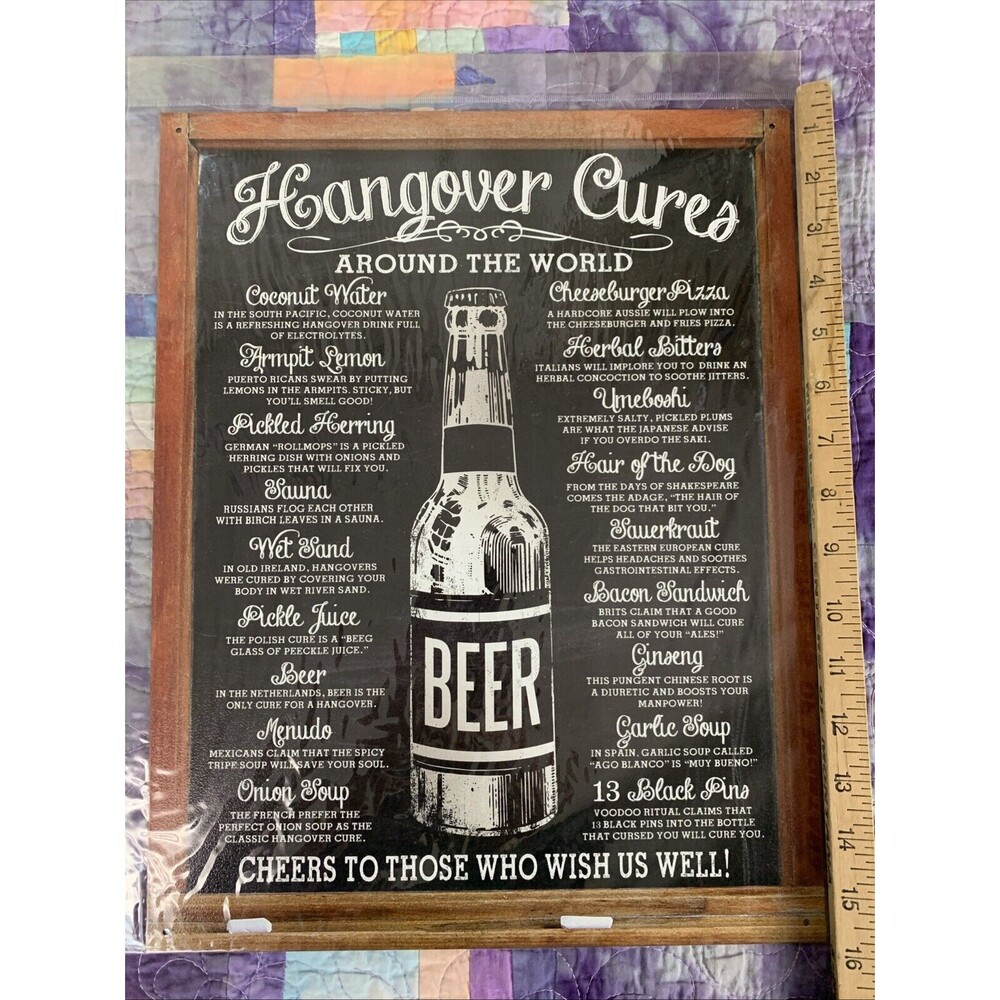 Hangover Cures Around The World Metal 12.5x16 Man Cave Bar Garage Decor - Picture 3 of 3
